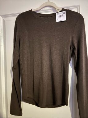 American Eagle Outfitters Brown Long Sleeve Crewneck Top